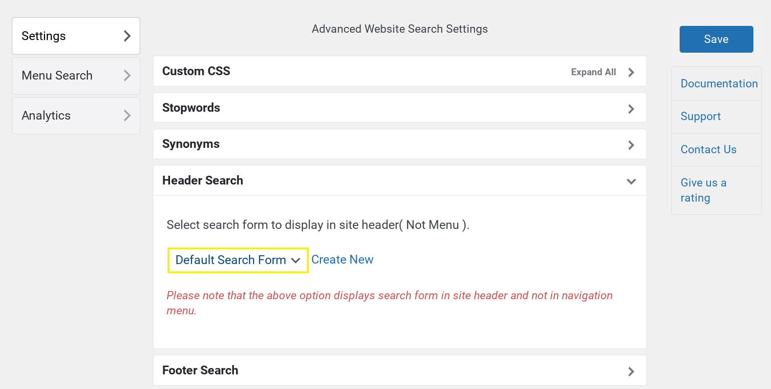 Adding the custom search form to the WordPress header.