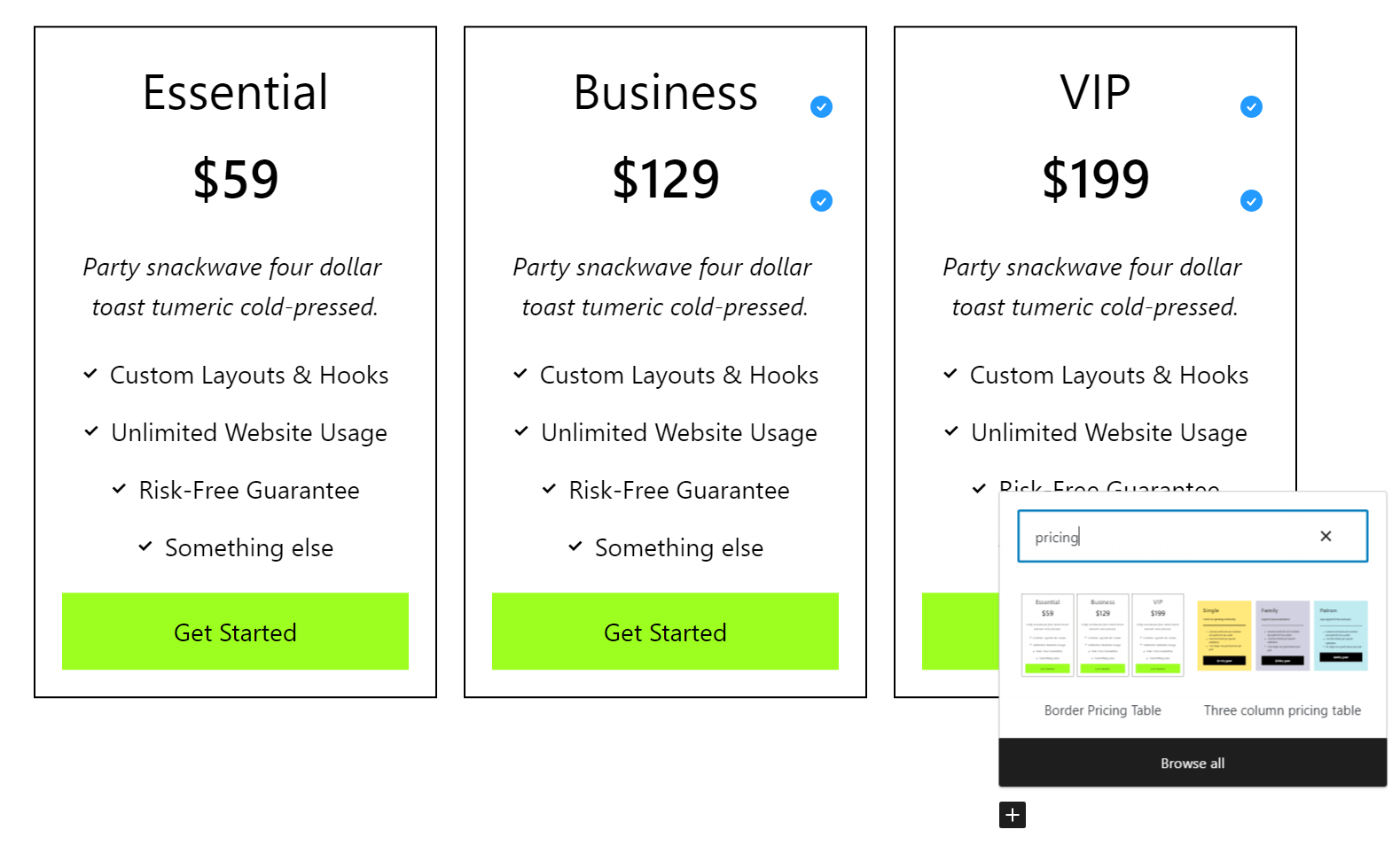 Pricing table blocks are a crucial component of how to make a price comparison website.