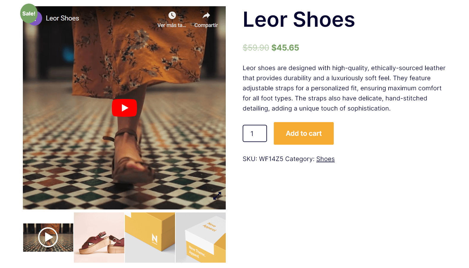 WooCommerce video in a product gallery example.