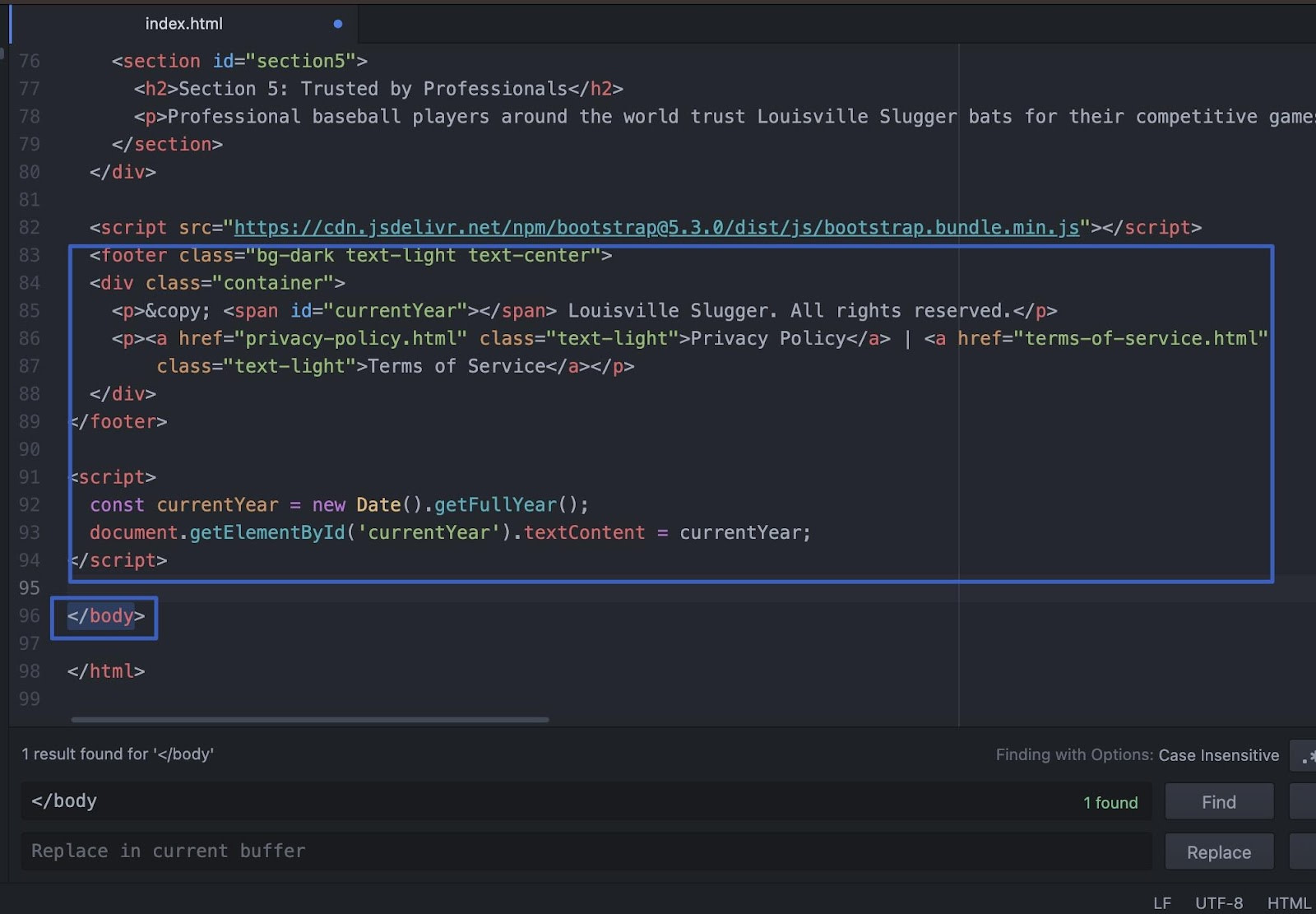 Finding the body tag in the ChatGPT rendered code.