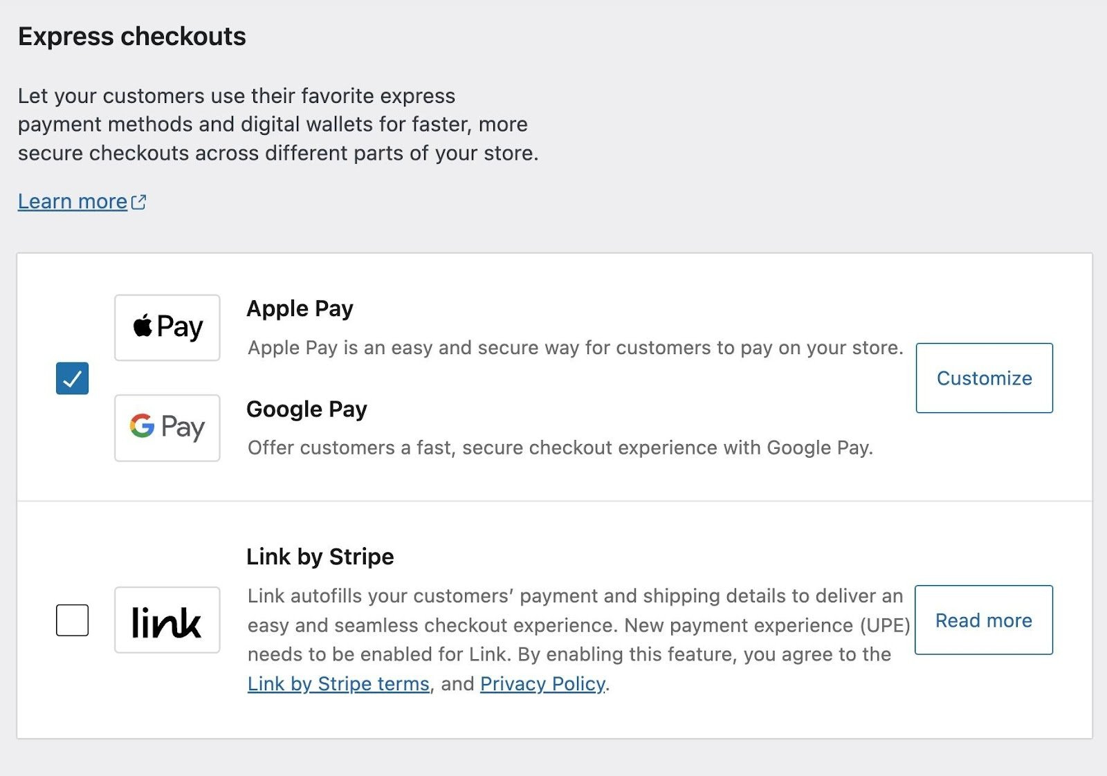 Adding express checkouts like Apple Pay.