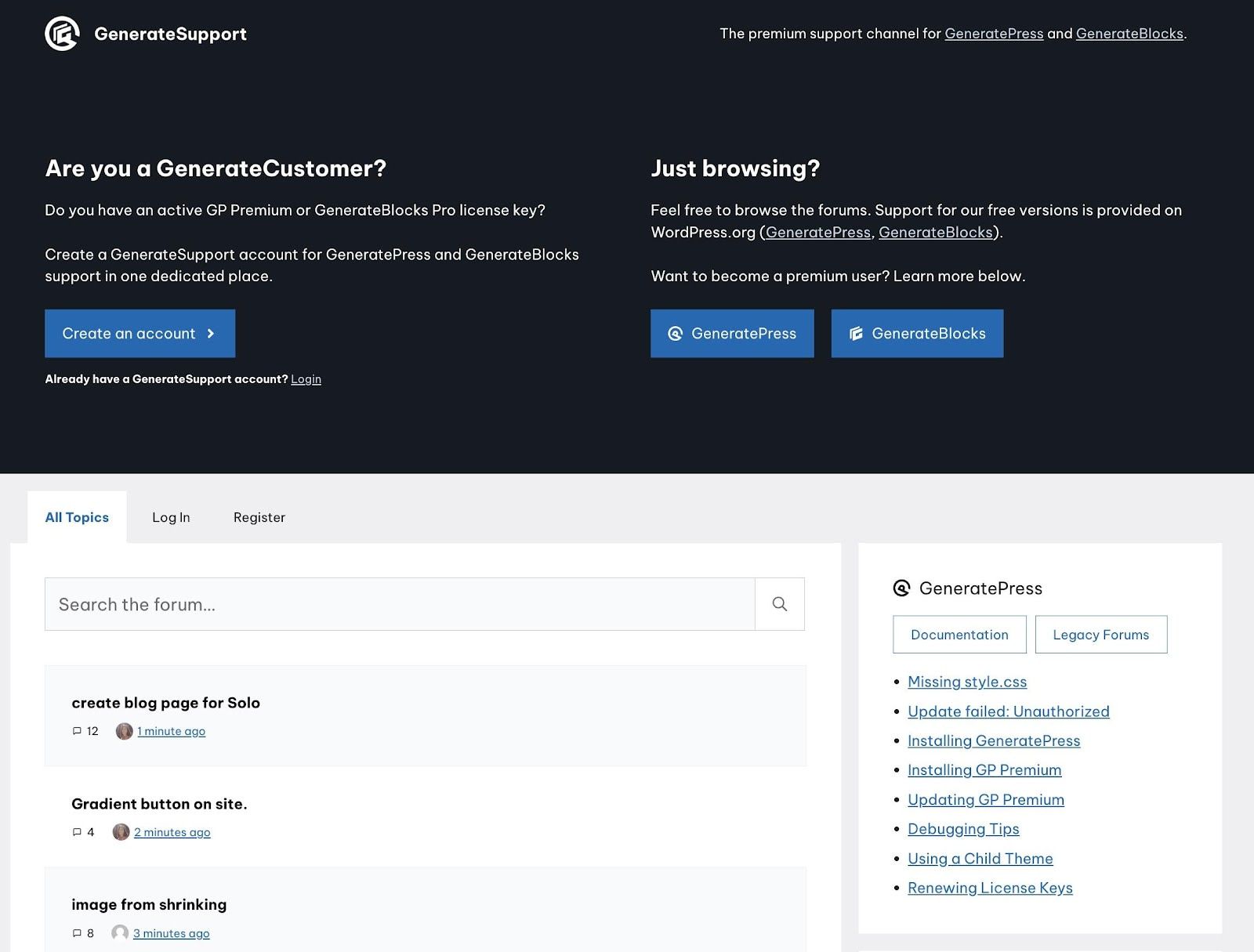 Premium GeneratePress forums.