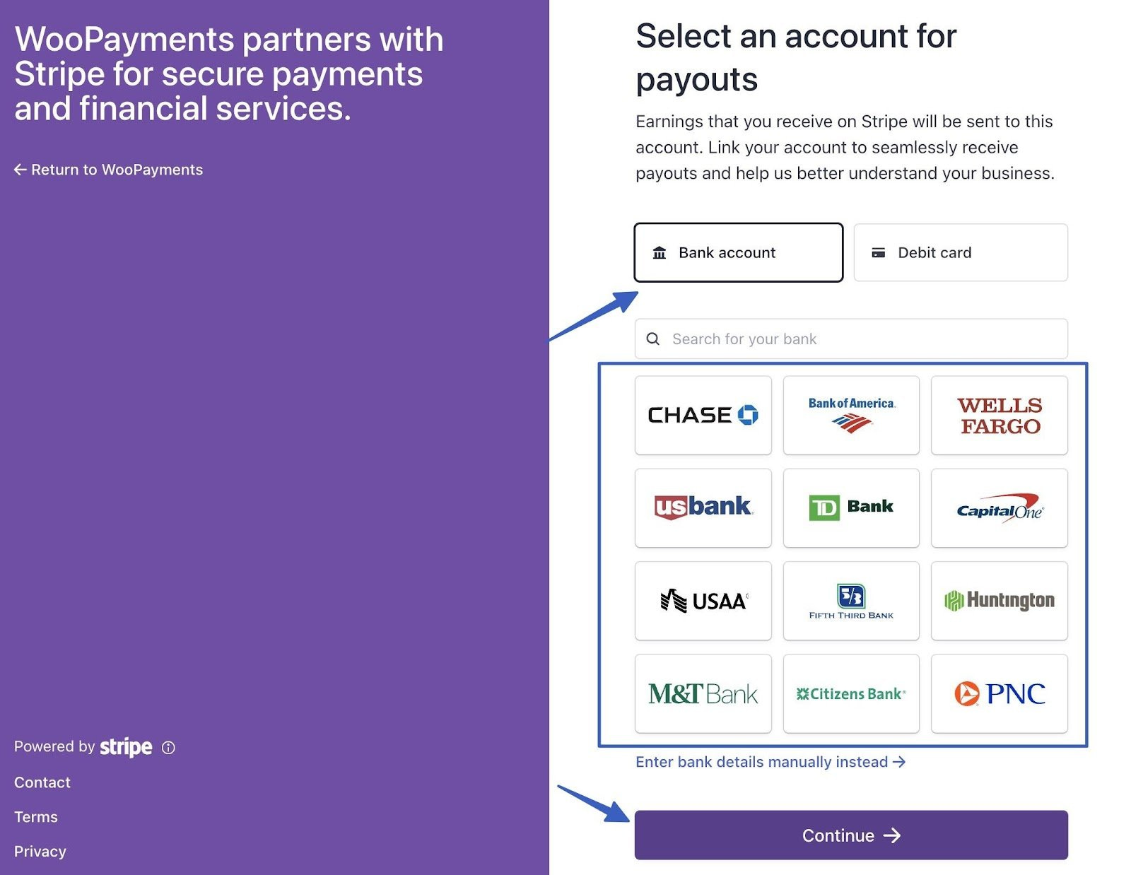Adding a bank account - how to set up WooCommerce Payments.