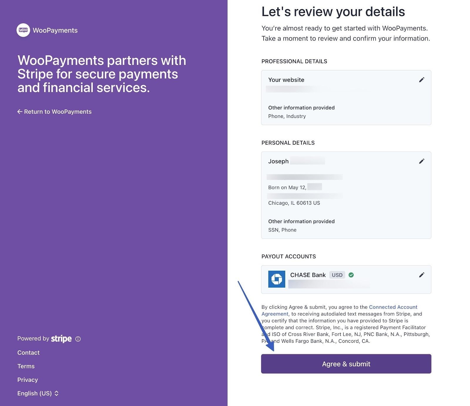 Reviewing the details for how to set up WooCommerce Payments.