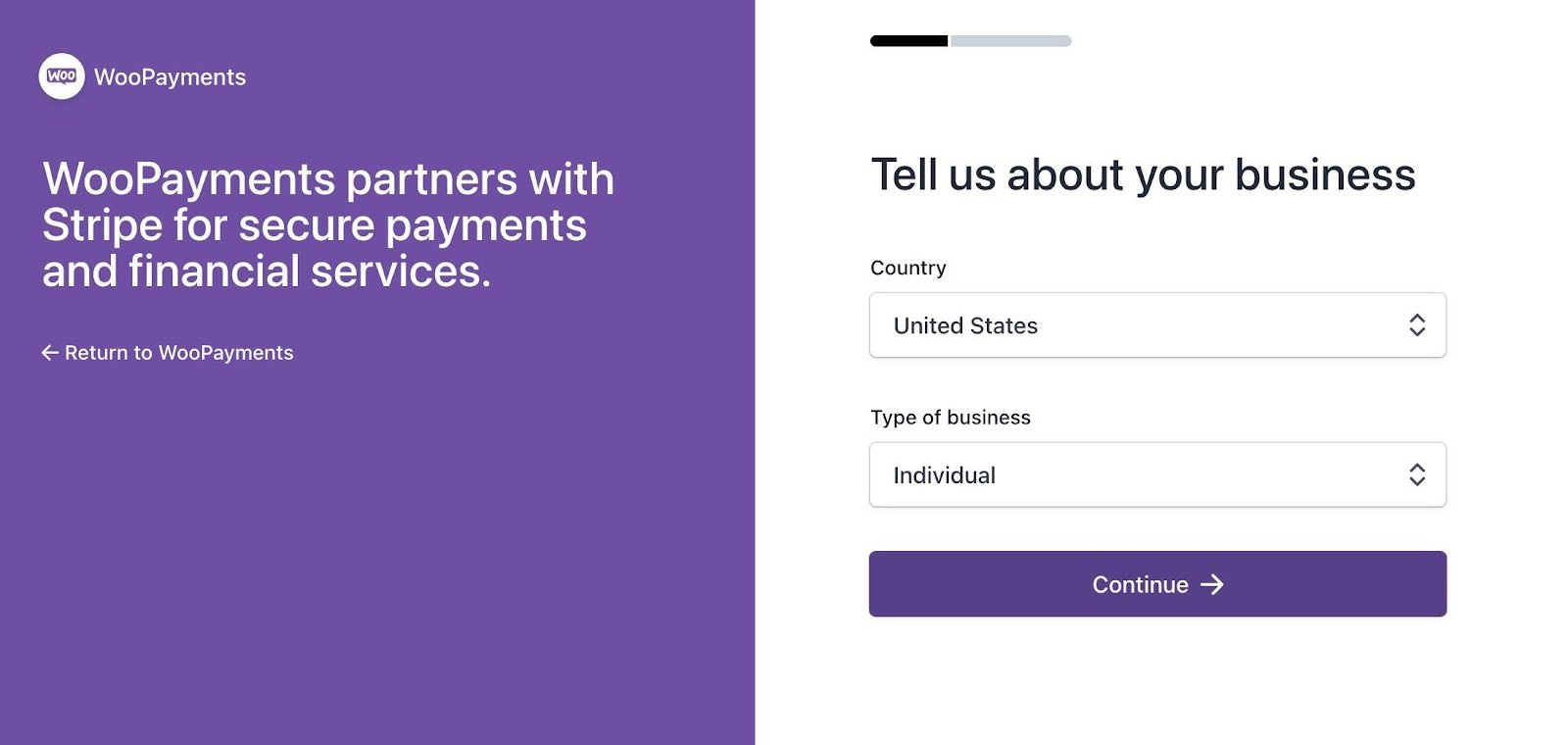Telling WooCommerce Payments about your business.