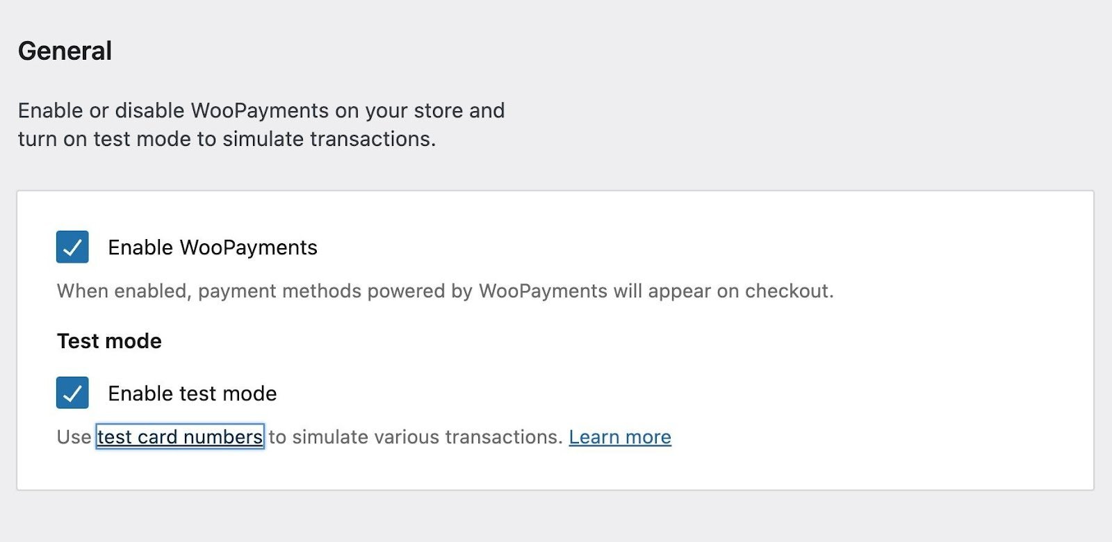 How to set up WooCommerce Payments in test mode.