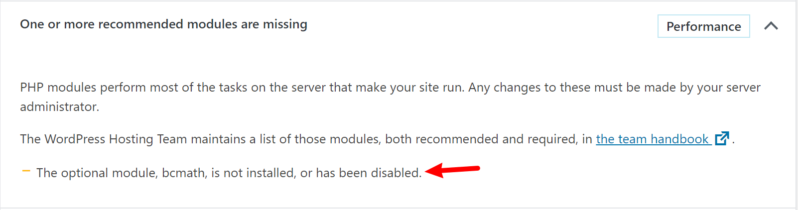 Missing PHP module in Site Health score.