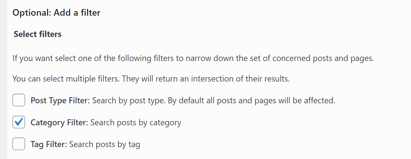 Select filter in WordPress.