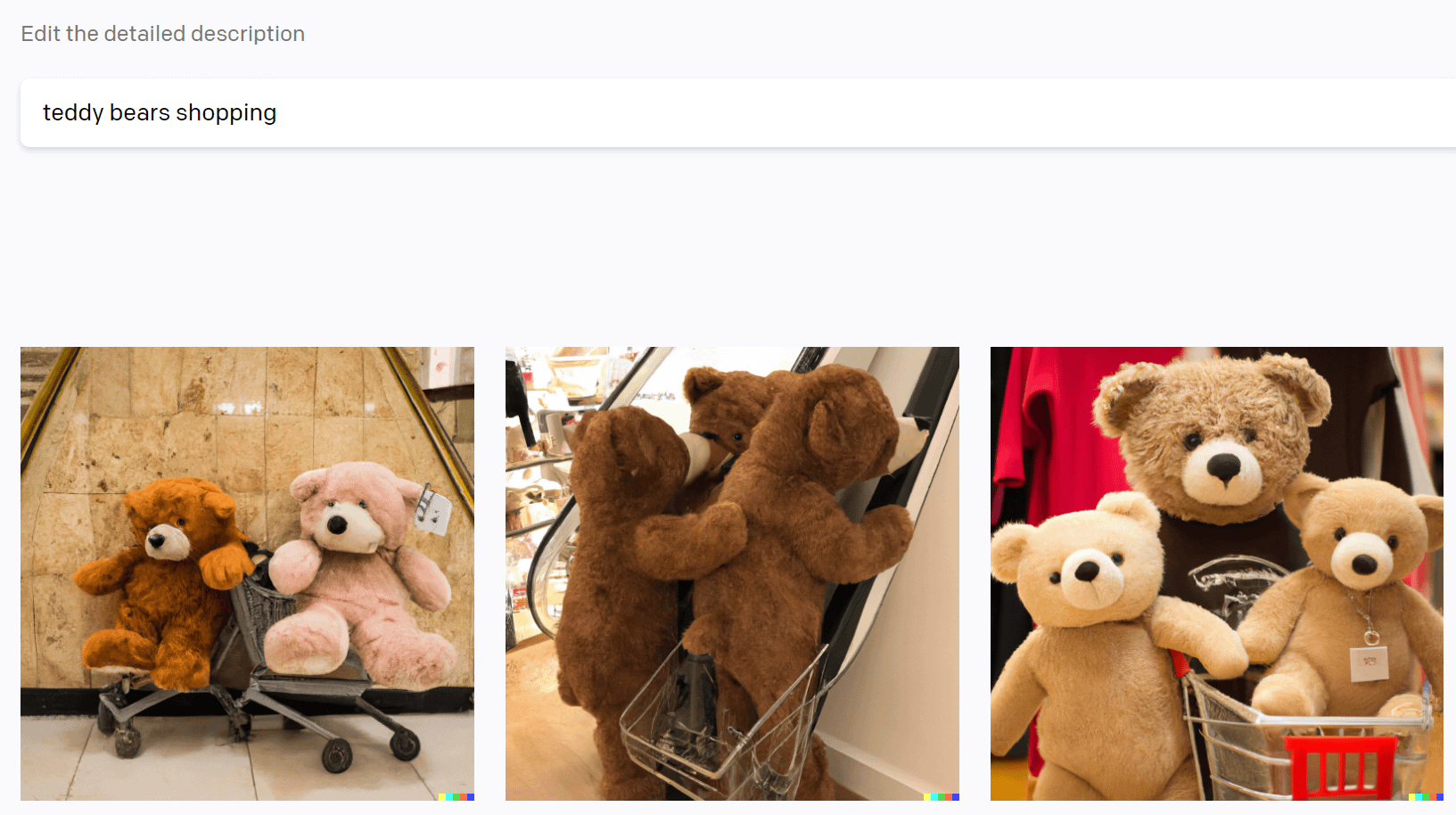 سه تصویر تولید شده توسط هوش مصنوعی که توسط فرمان تولید شده است "خرید خرس های عروسکی".