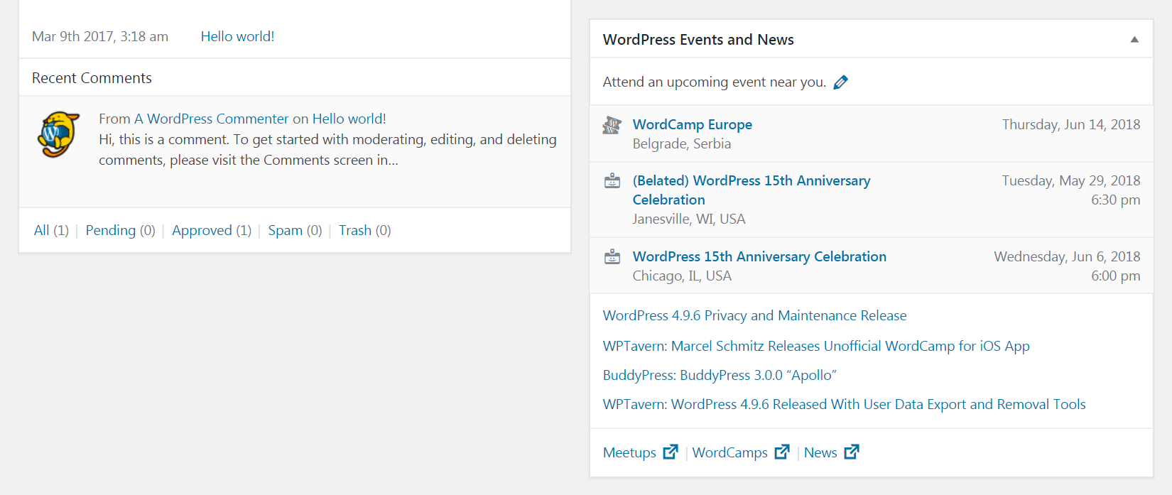 The WordPress Events and News widget.