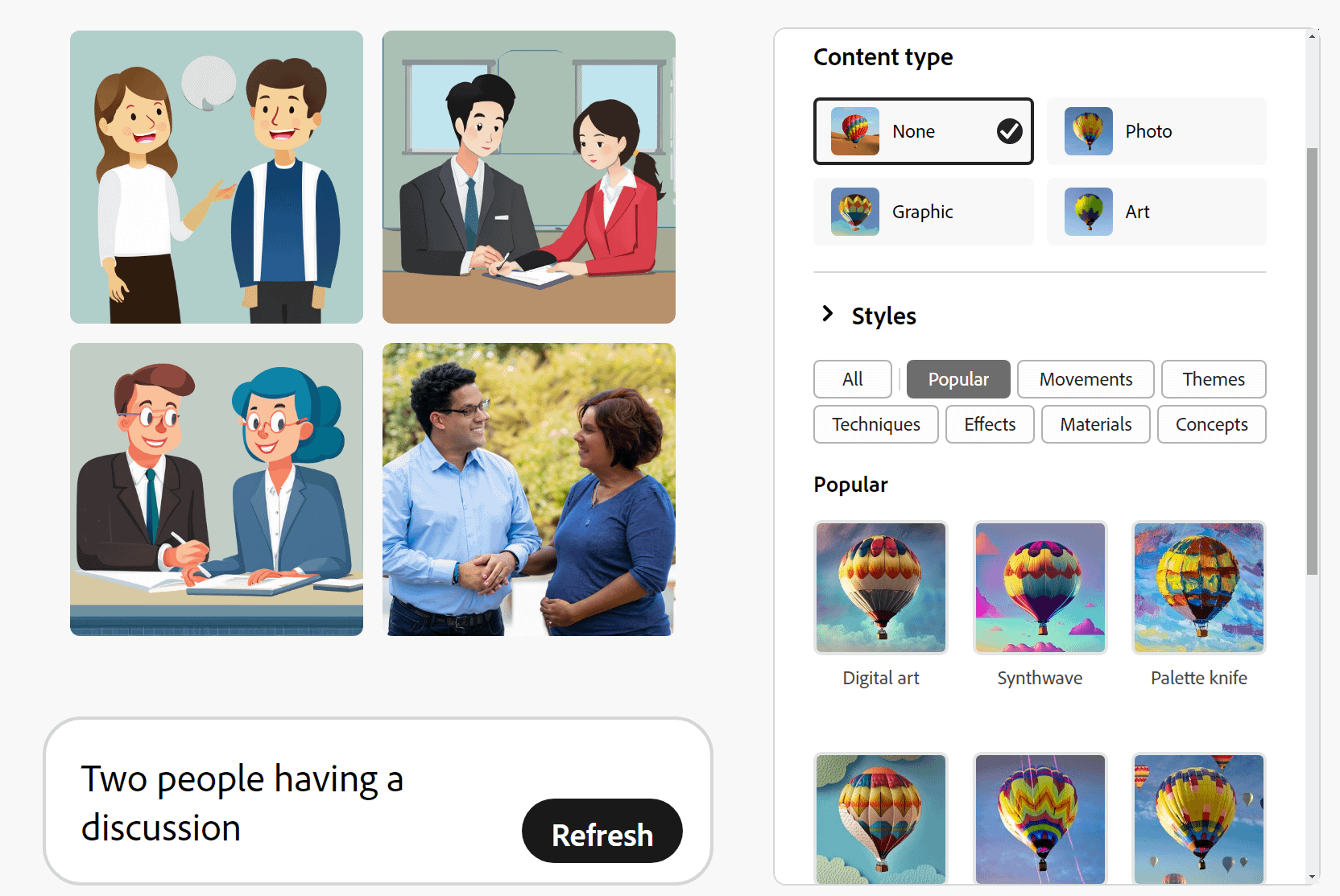 AI generated image results using Adobe Firefly.