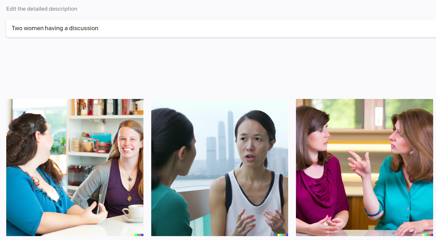 How to AI generate images for WordPress by using prompts such as "two women having a discussion", as shown here.