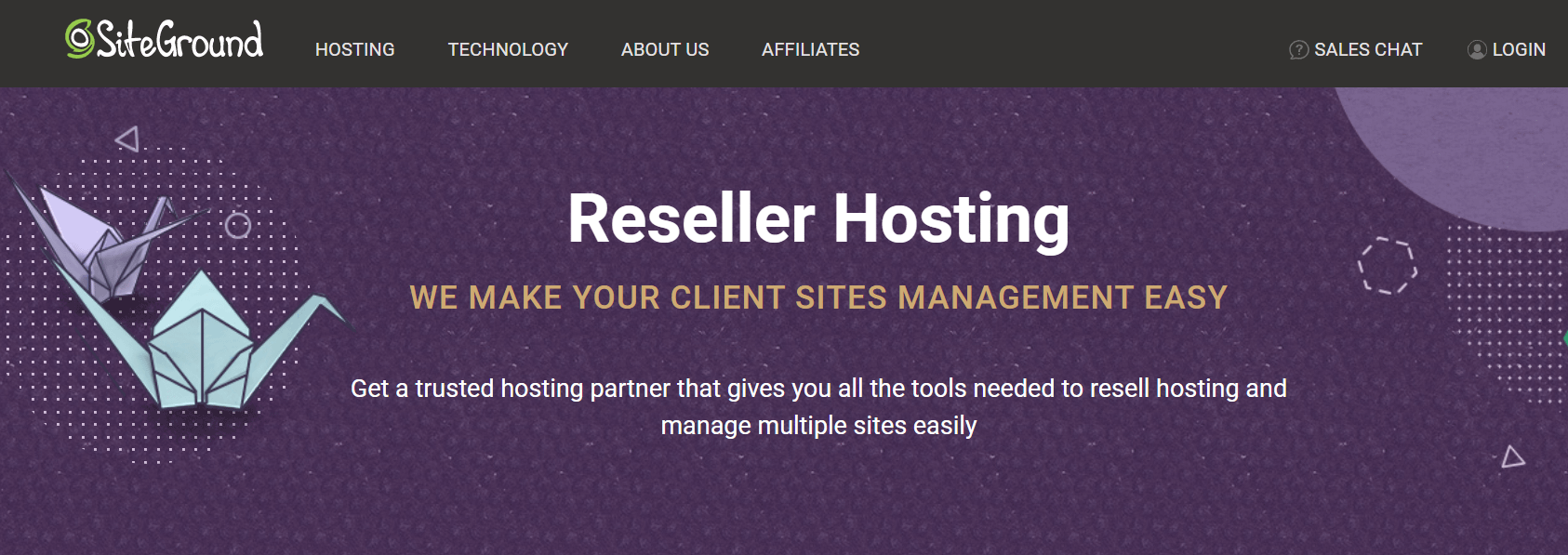 Siteground's reseller hosting page.