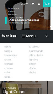 Furnitto theme mobile design for Shopify