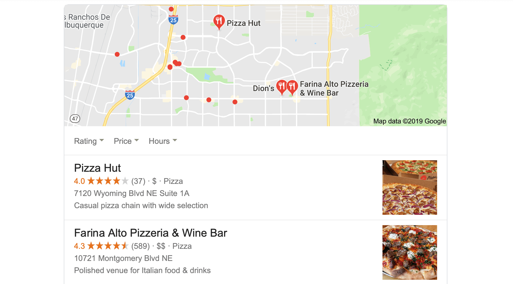 Some Google My Business search results. 