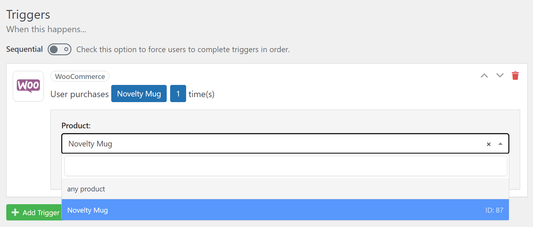 Configuring a WooCommerce specific trigger in AutomatorWP.