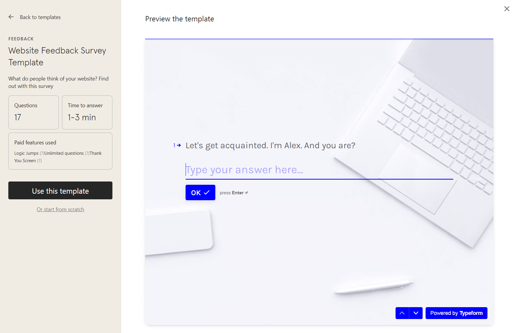 Building a form in Typeform.