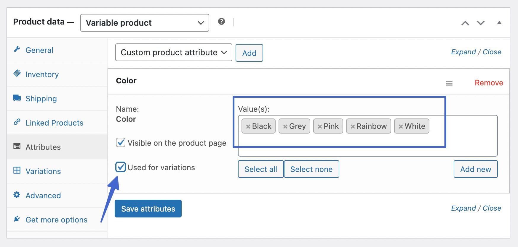 using variation swatches for WooCommerce
