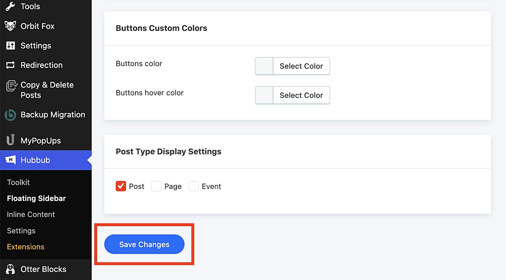 Hubbub saving changes to social share icon customizations