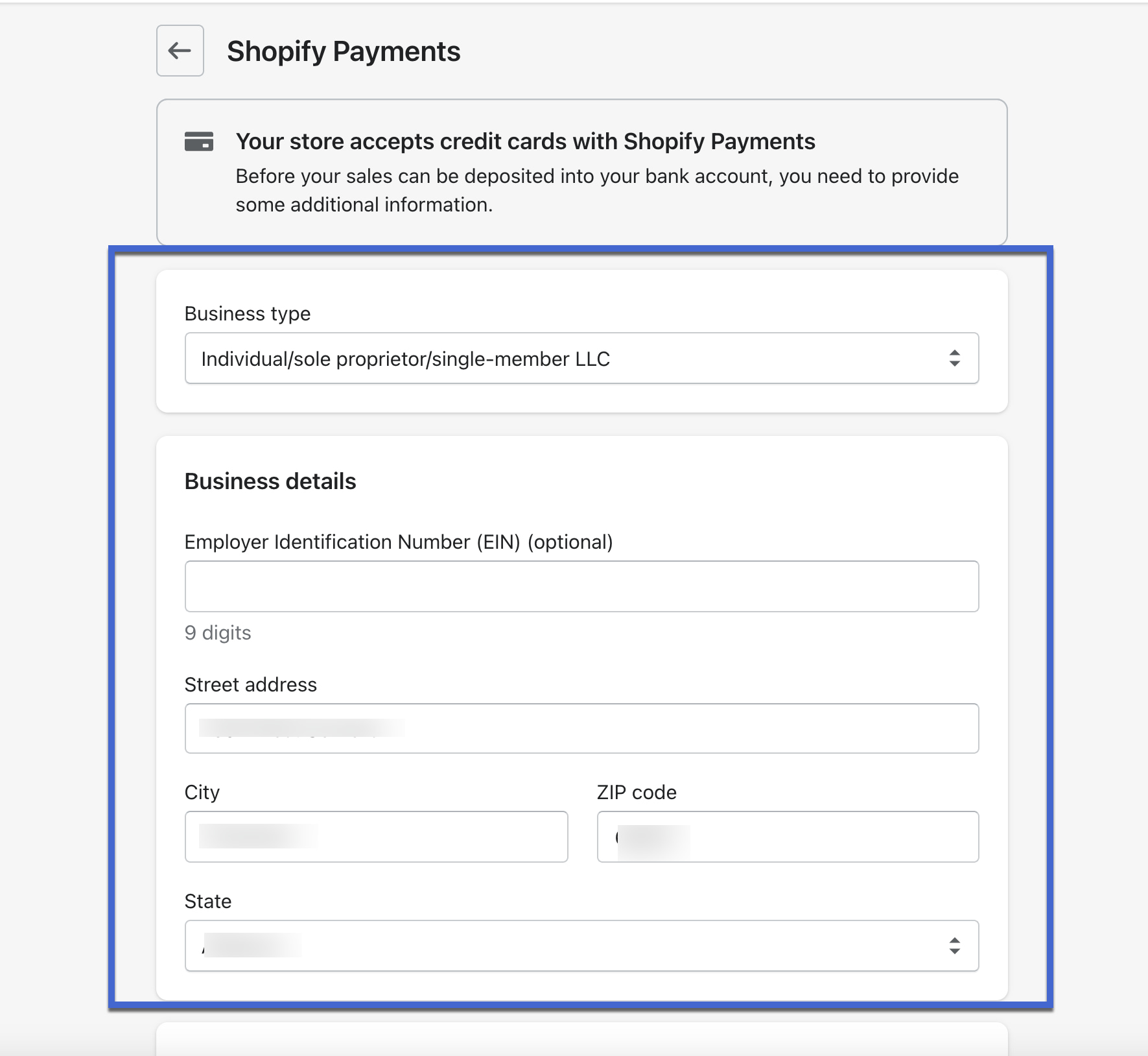 contact info - Shopify Payments