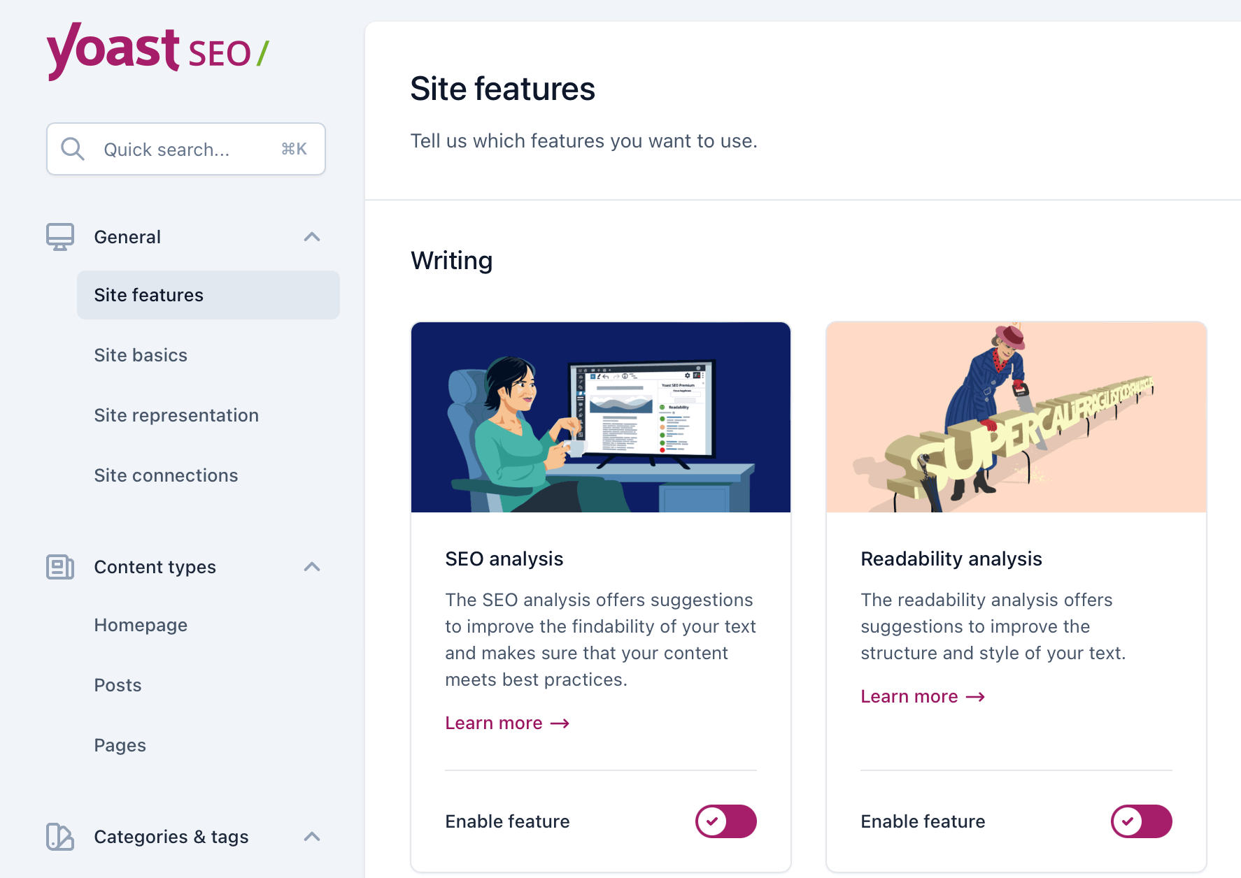 Yoast SEO settings.