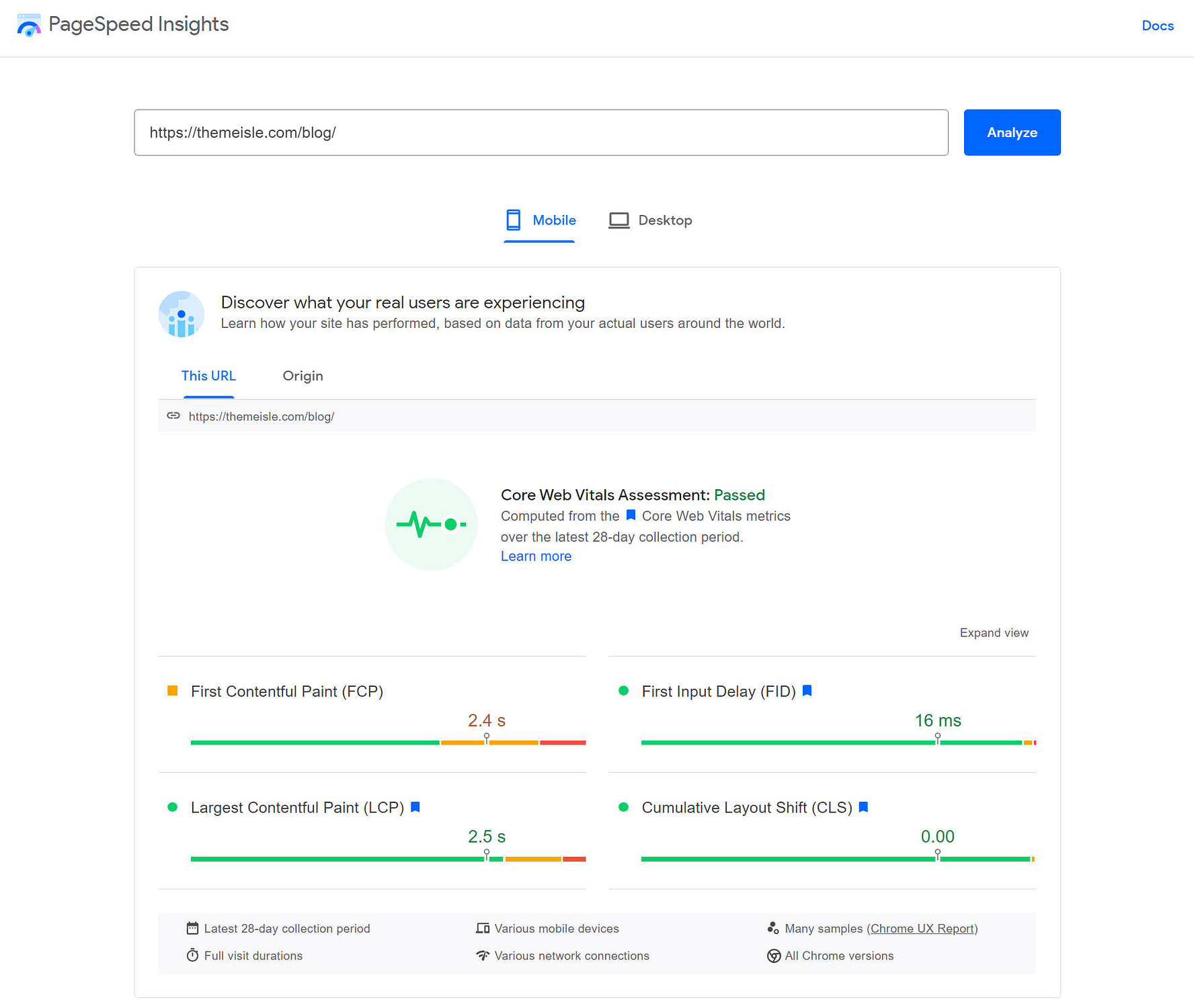 PageSpeed Insights field data