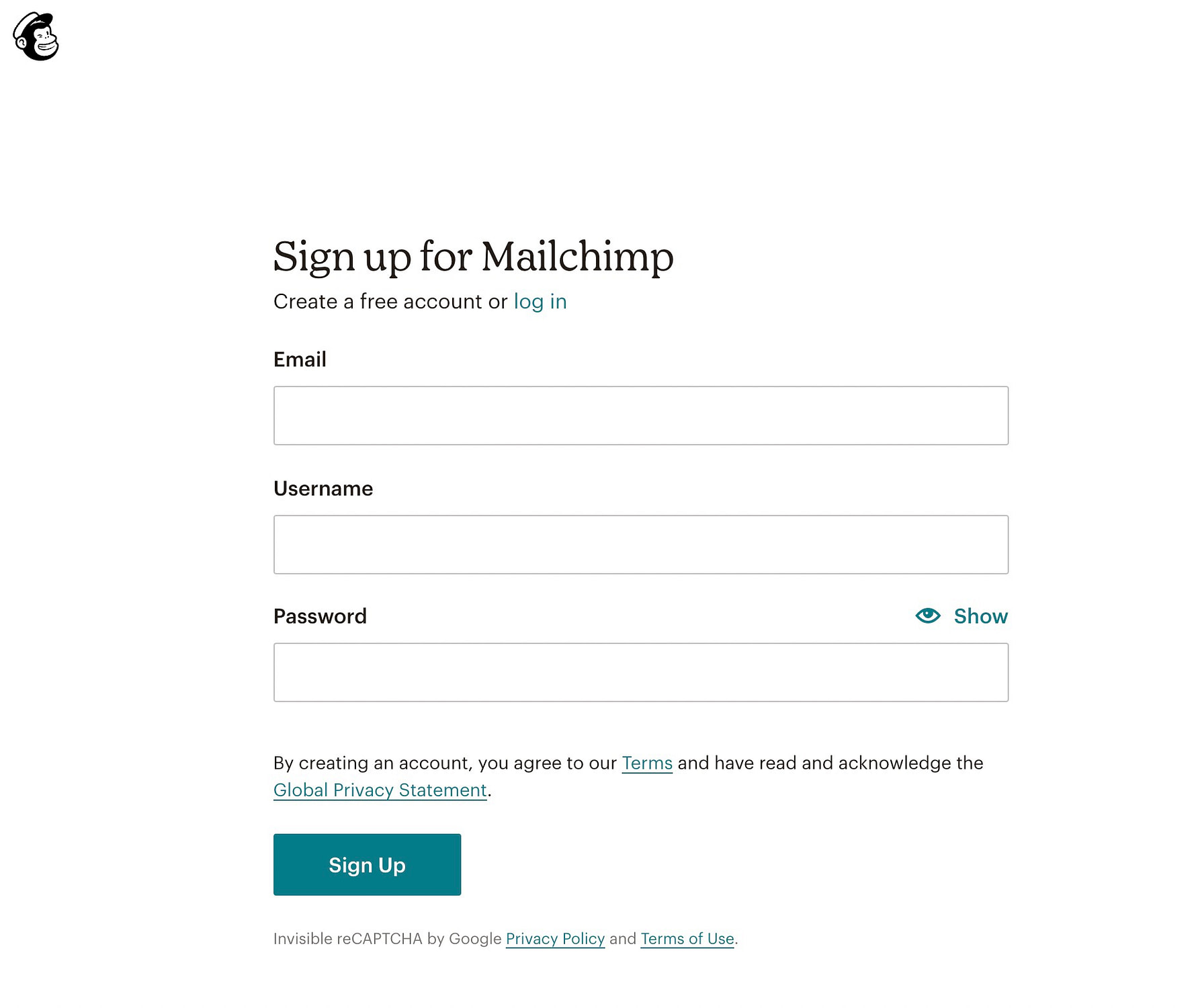 signing up for a mailchimp account