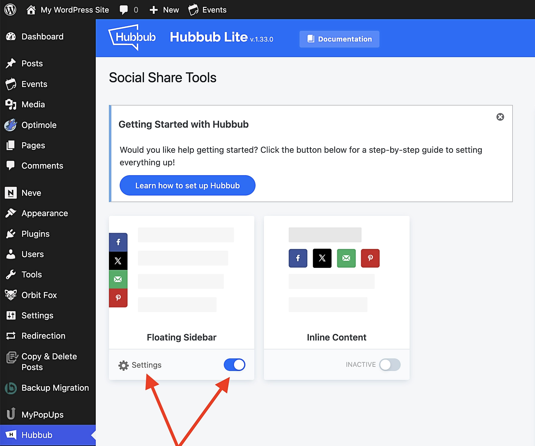 Hubbub choosing between floating sidebar or inline content for social icon display