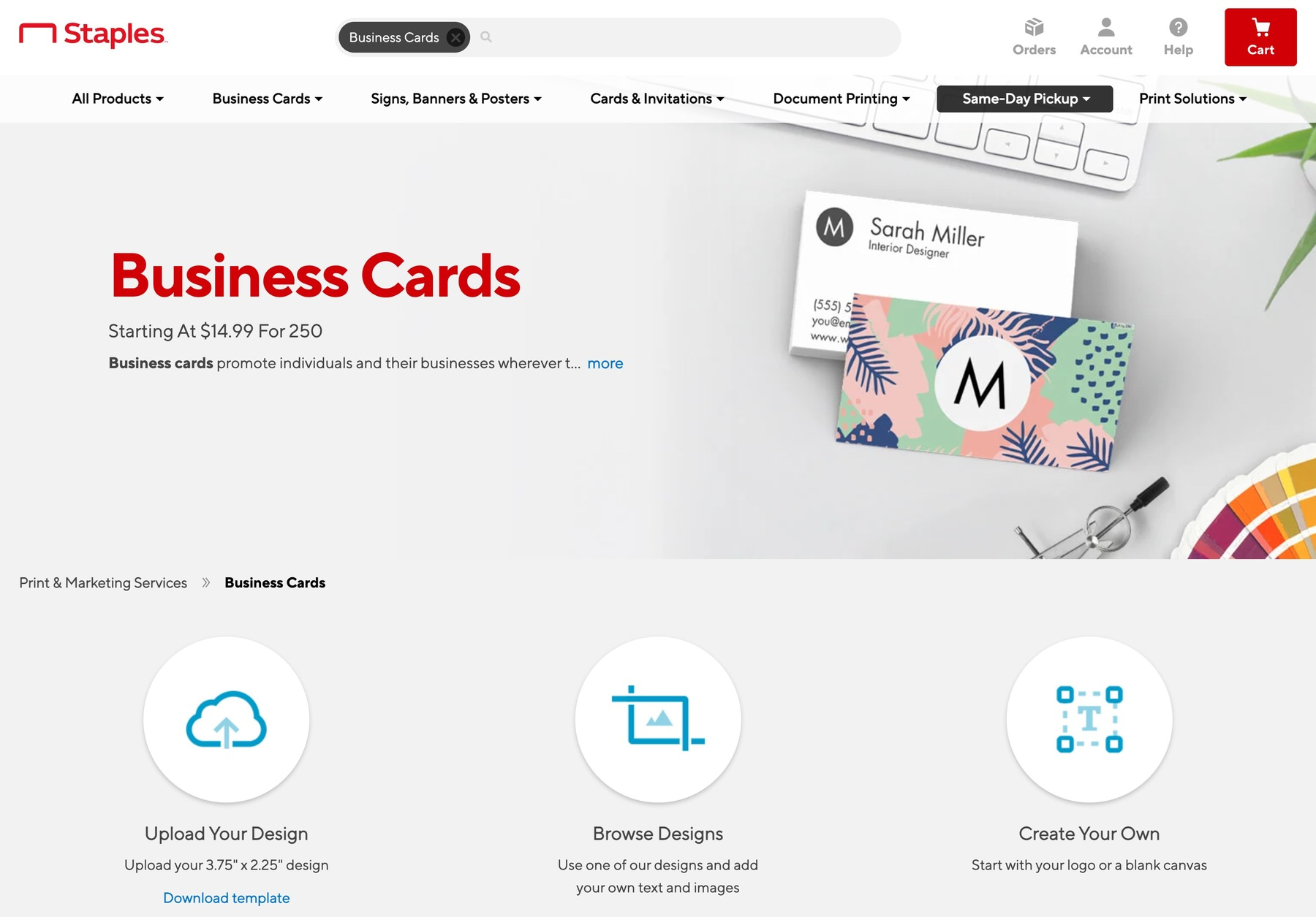 Staples is one of the best business card printing services for cheap prices