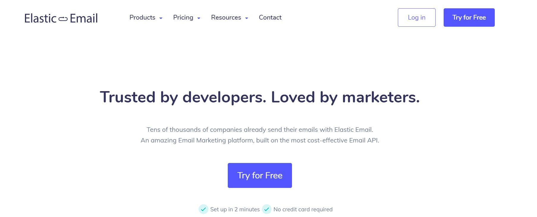 The Elastic Email homepage.
