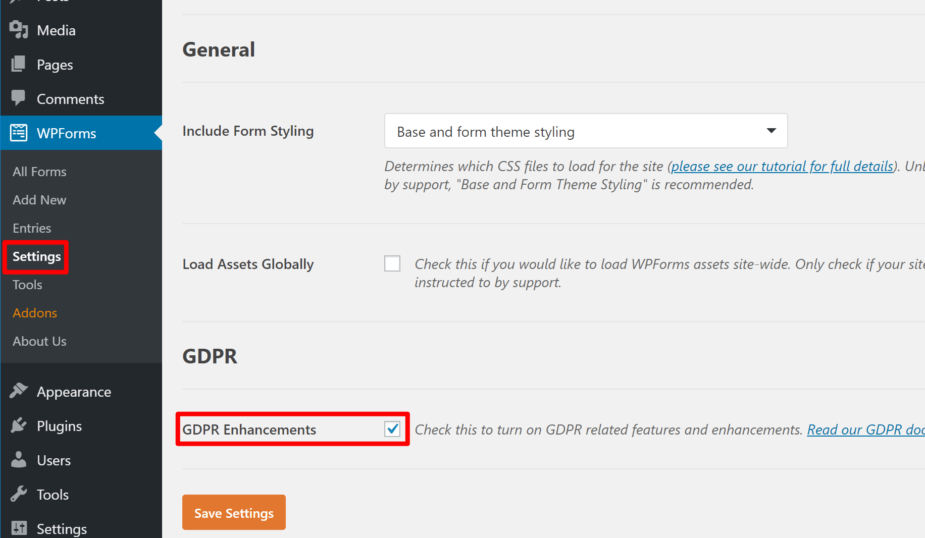 how to enable GDPR-compliant forms features in WPForms