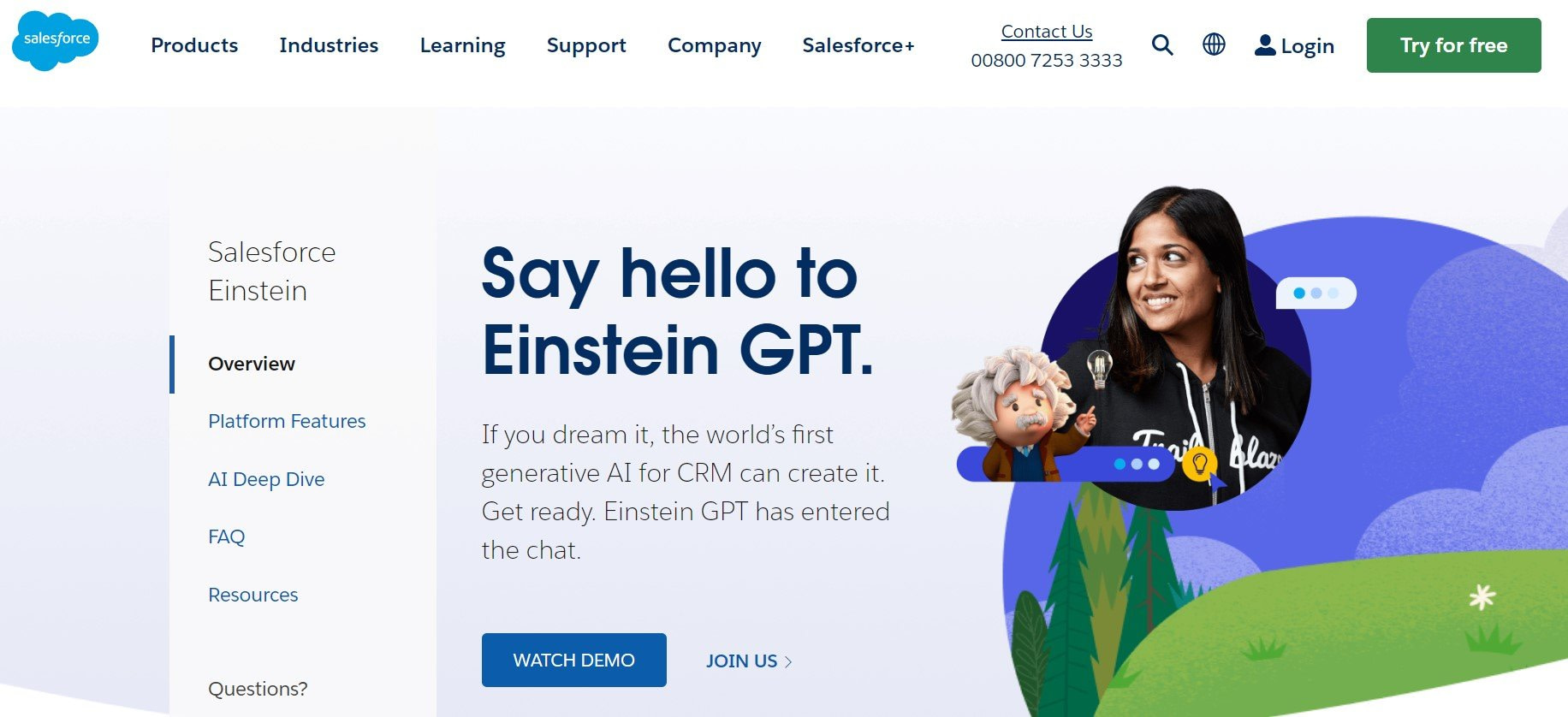 Salesforce Einstein homepage.