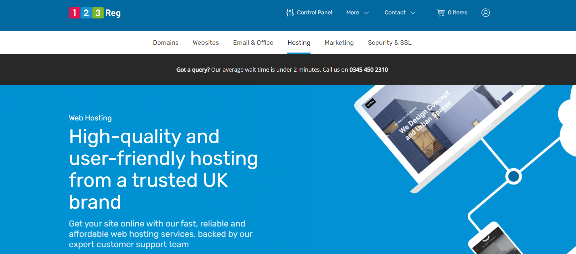 Cheap UK web hosting is available from the 123-Reg homepage.