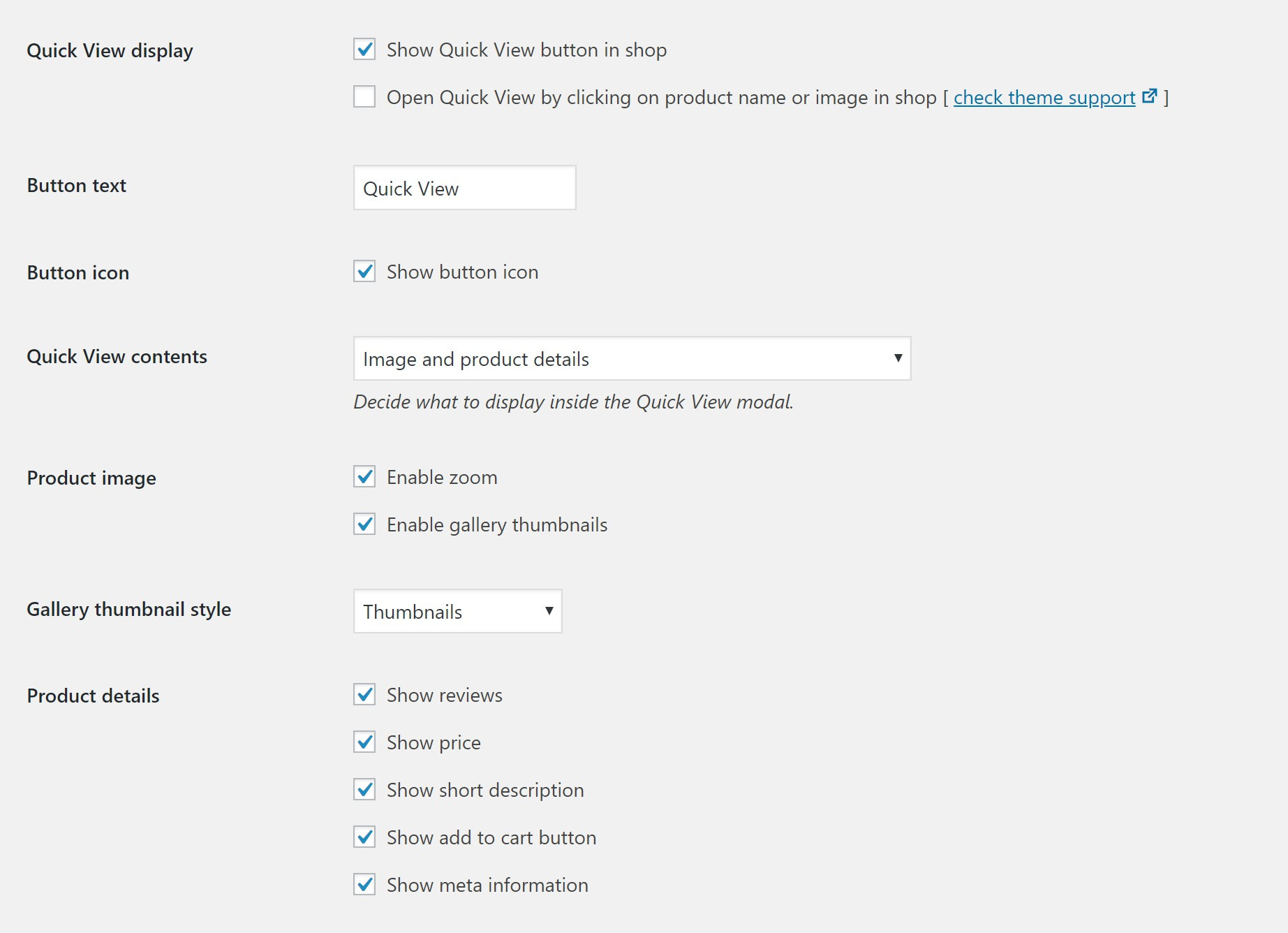 WooCommerce Quick View Pro settings