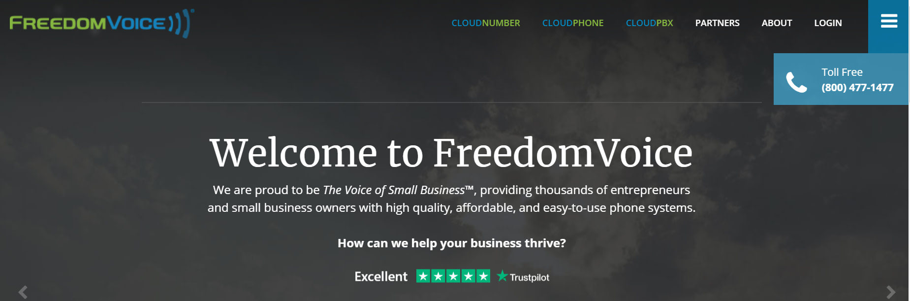 The FreedomVoice homepage.