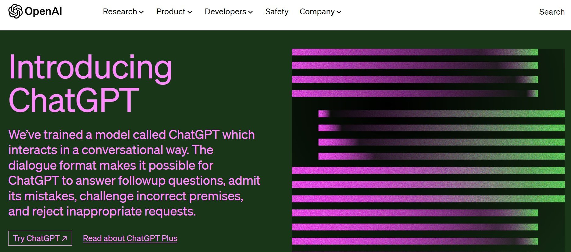 Best AI chatbots: OpenAI ChatGPT homepage.