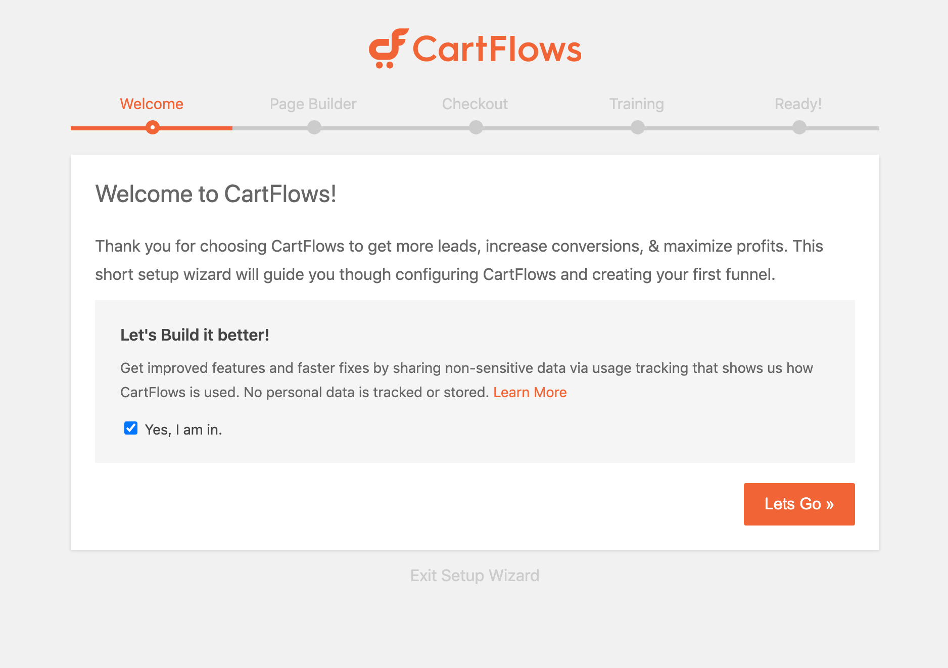 Используйте мастер настройки Cartflows, чтобы настроить воронку продаж в WordPress.