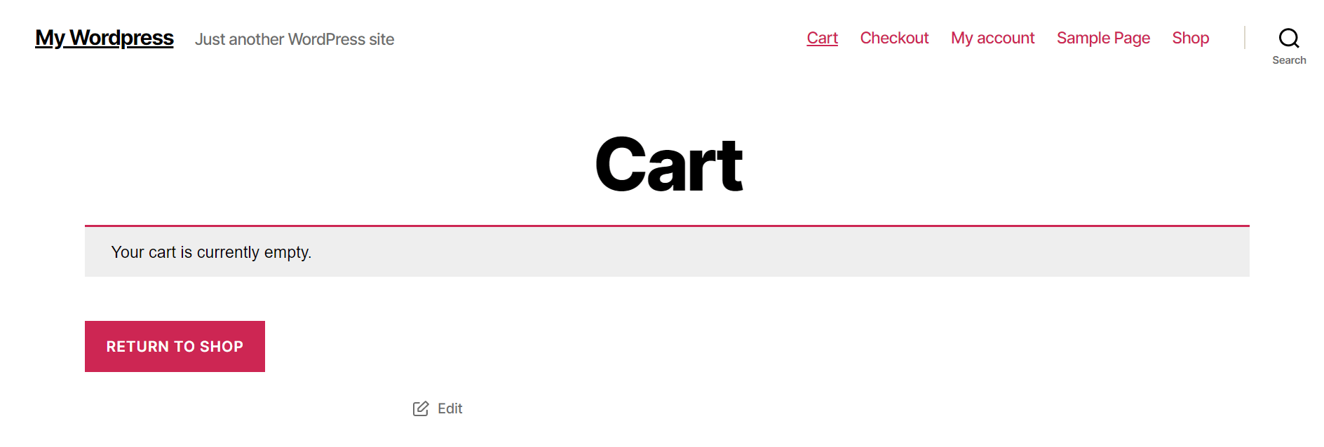 An empty shopping cart page.