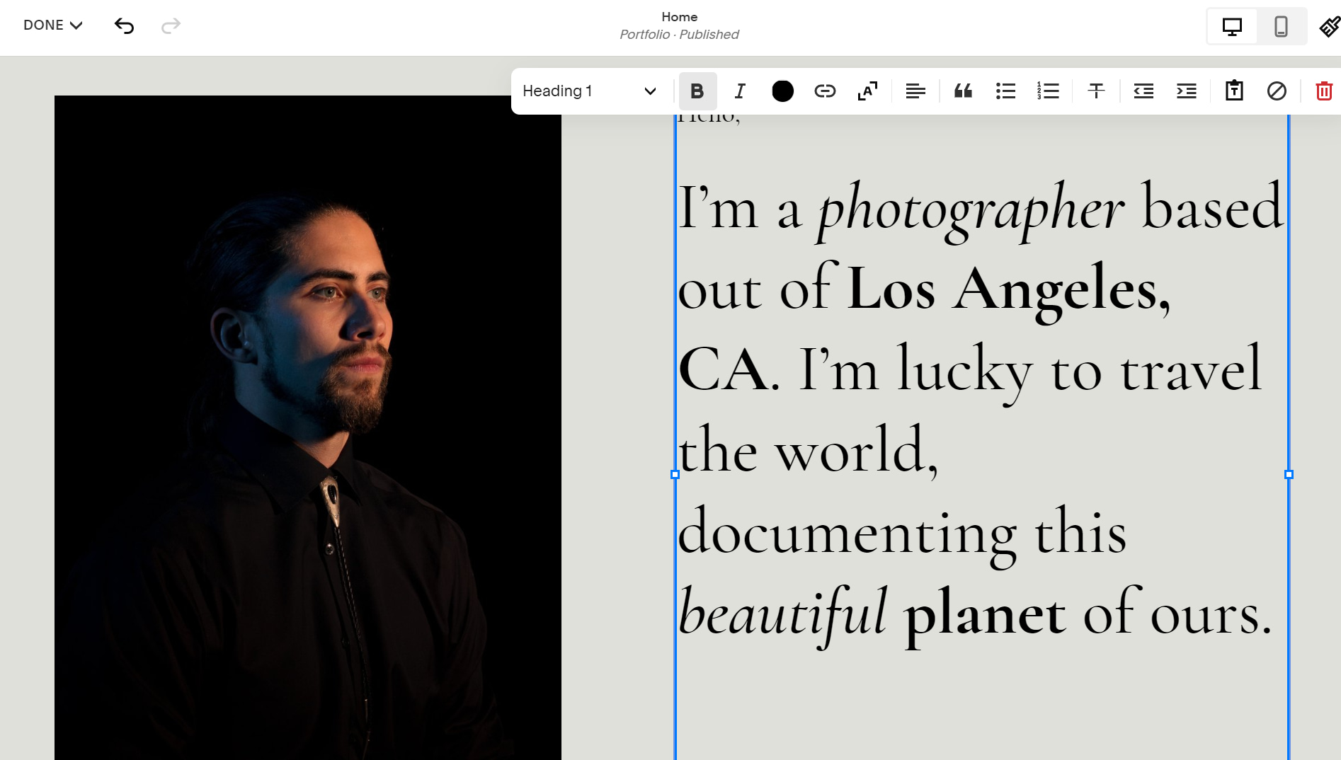 Squarespace editor