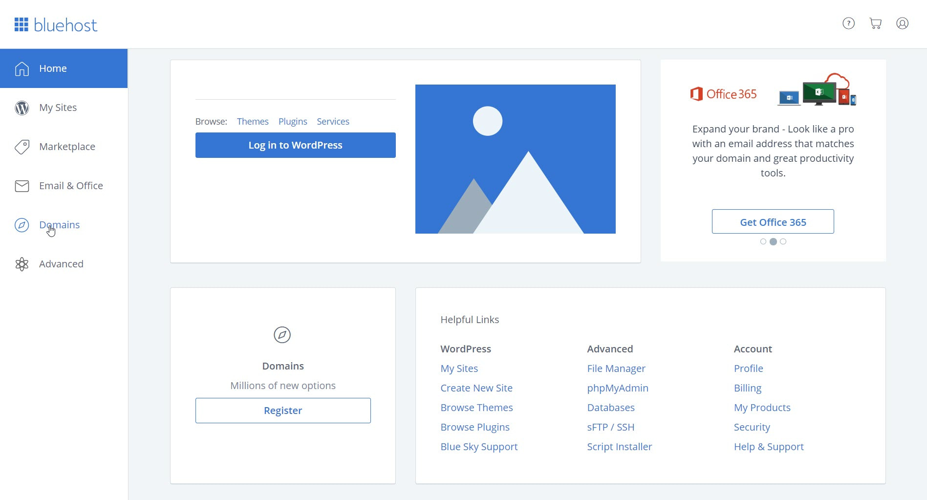 The Bluehost dashboard.