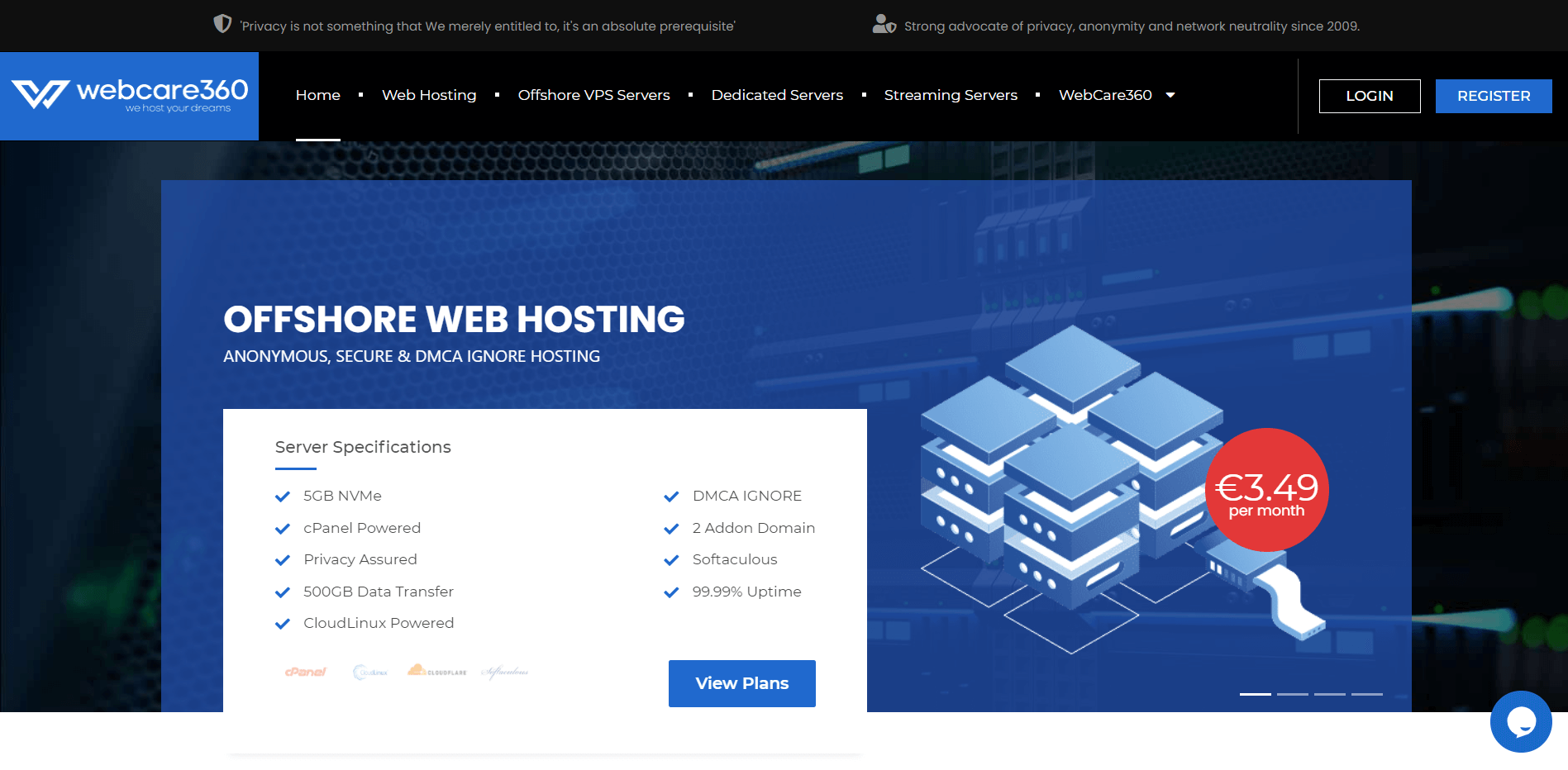 The homepage for Webcare360.
