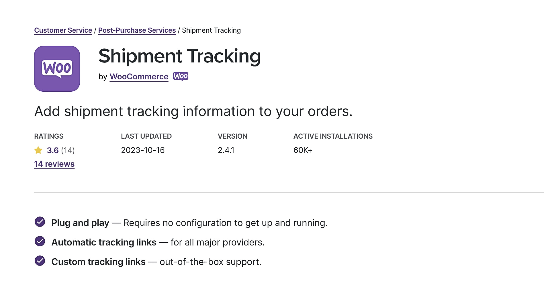 Shipment Tracking plugin for WooCommerce.