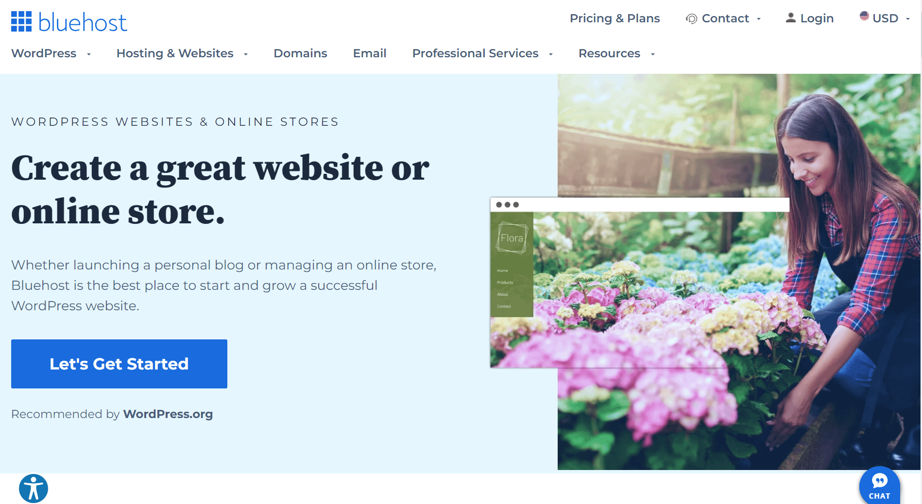 Домашняя страница конструктора сайтов Bluehost