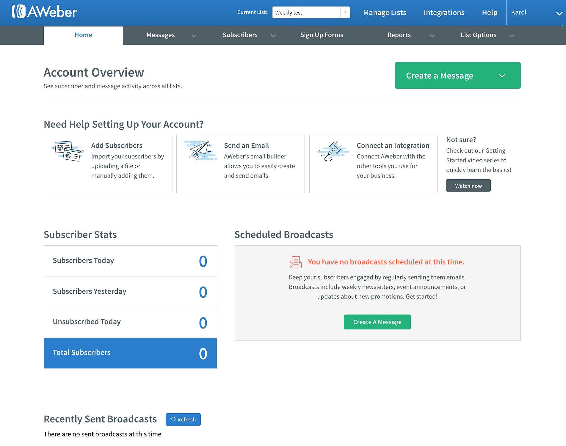 AWeber dashboard.