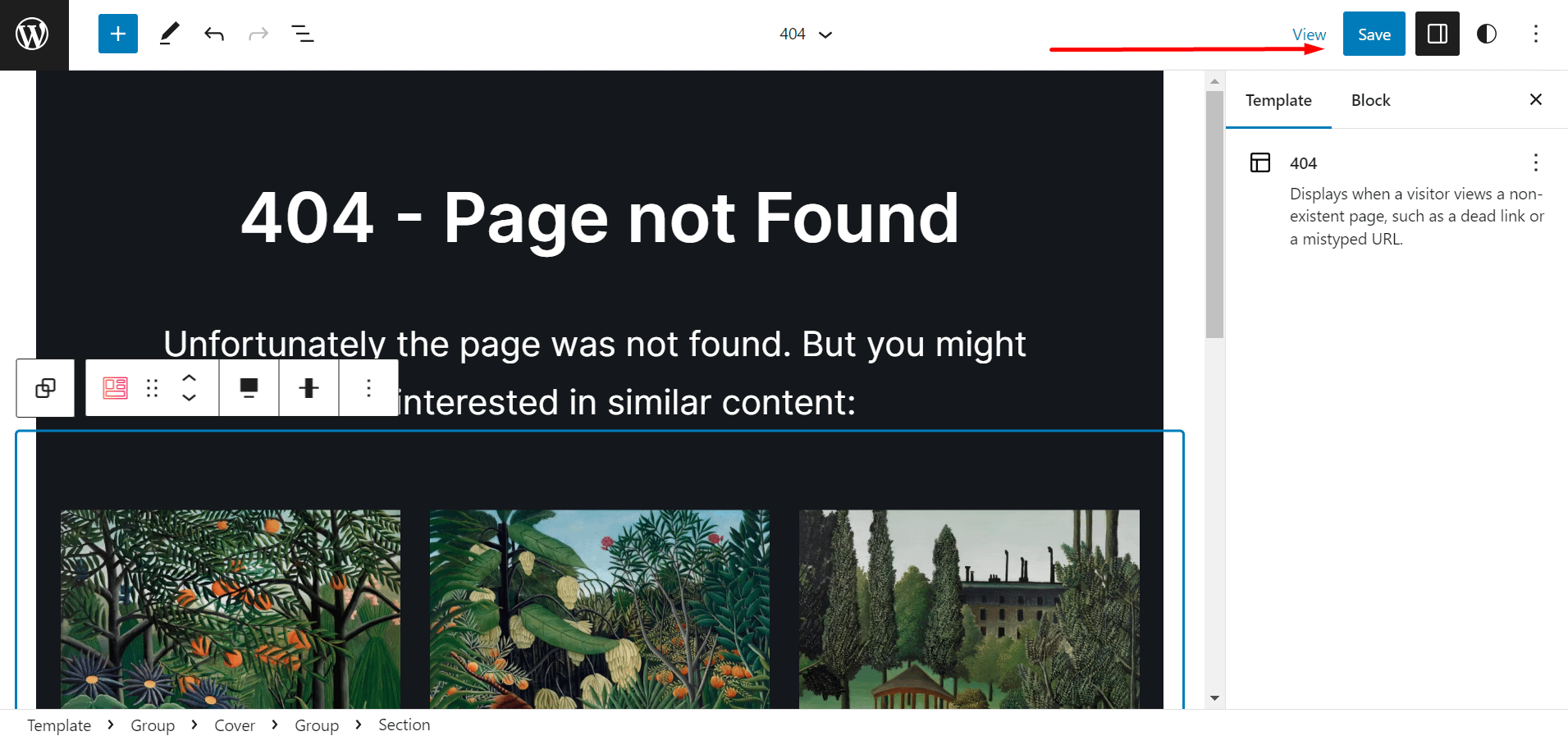 сохранить шаблон страницы 404 в Neve FSE