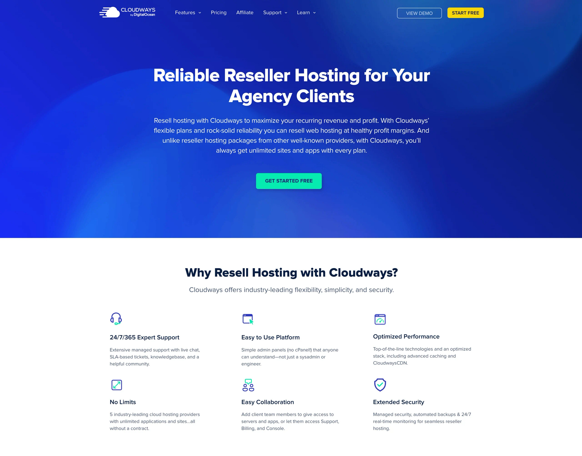 Cloudways Reseller Hosting Page