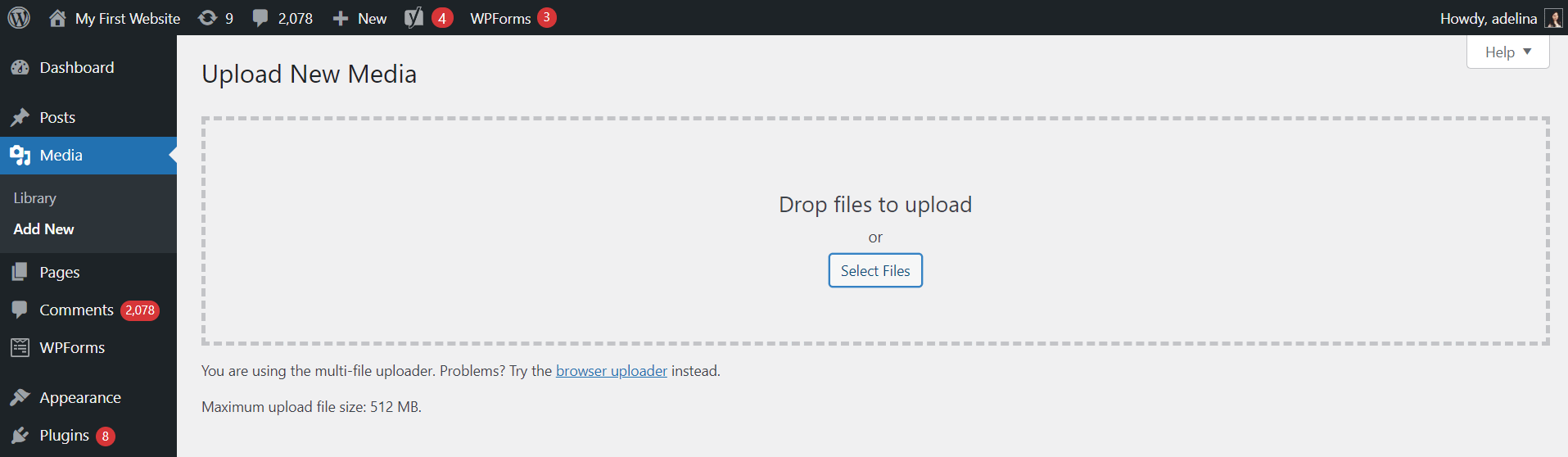 upload files to wordpress media library