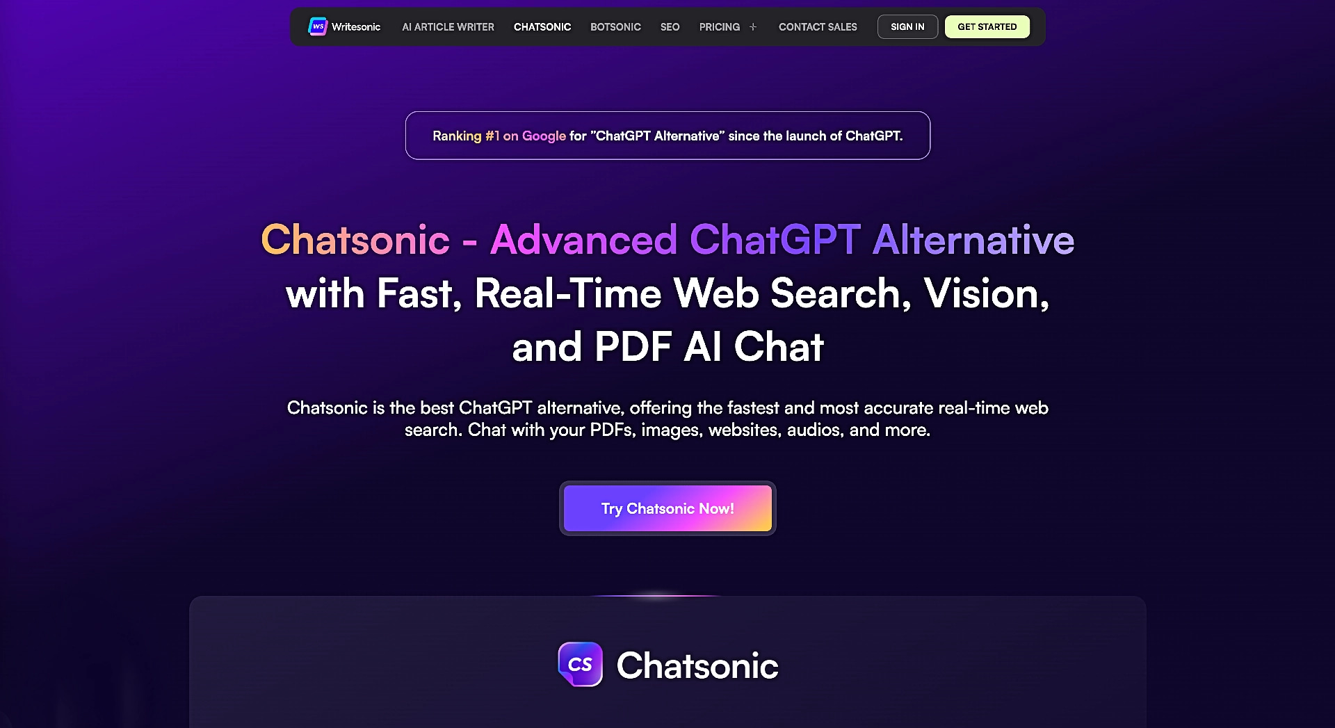 Chatsonic homepage.