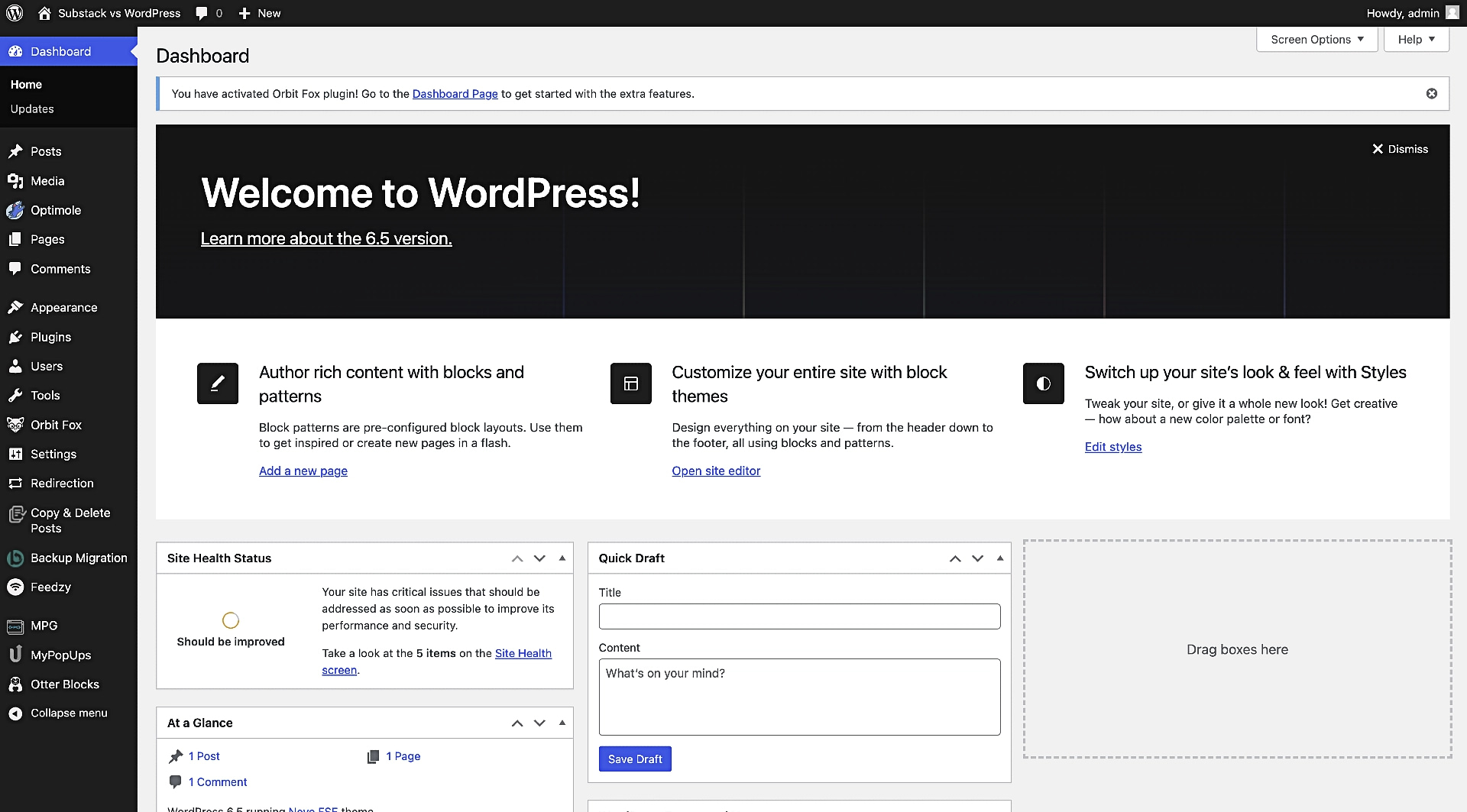 The WordPress dashboard.