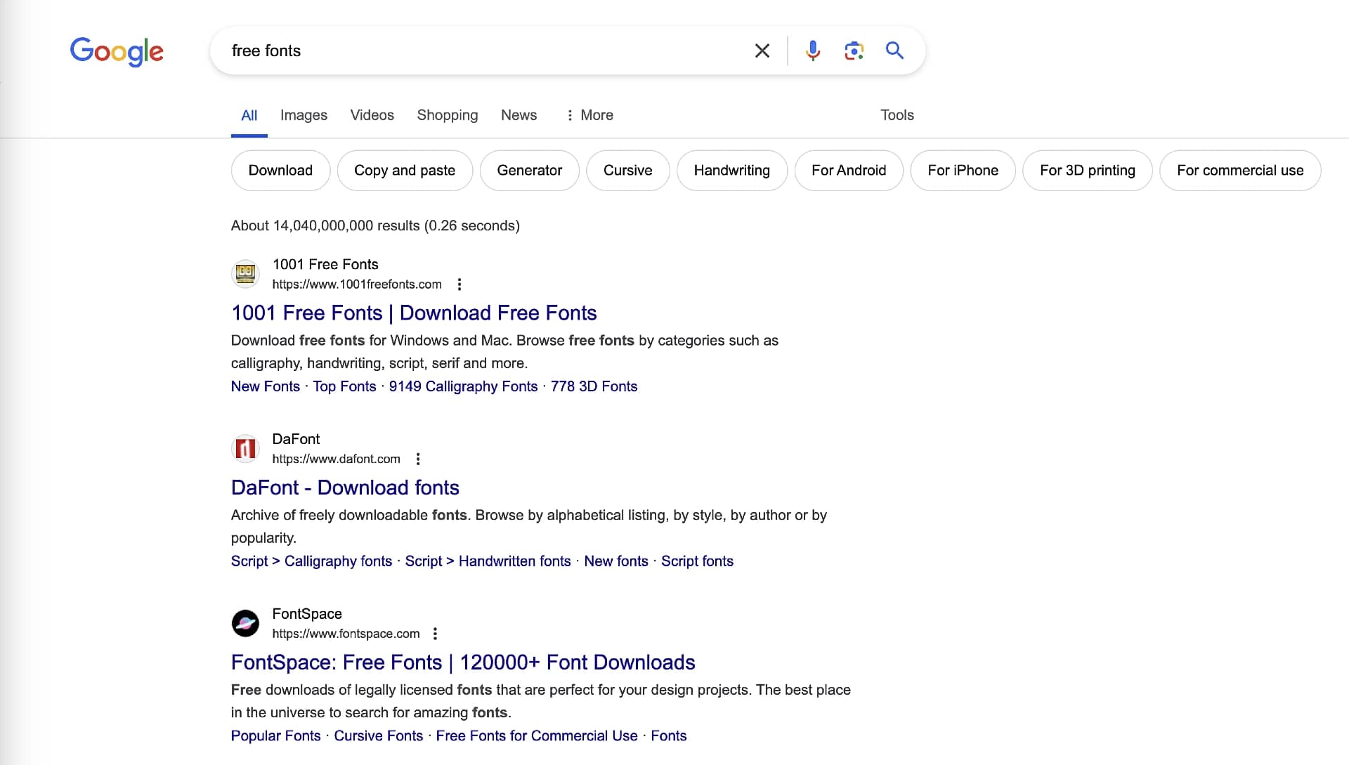 Using Google to search for free fonts.